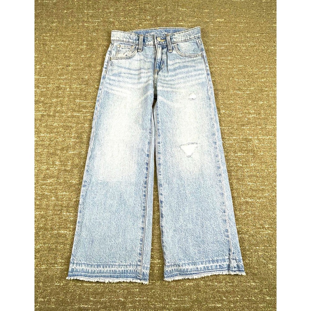 Old Navy Girls High-Rise Baggy Wide-Leg Jeans Size 10 Light Wash Distressed